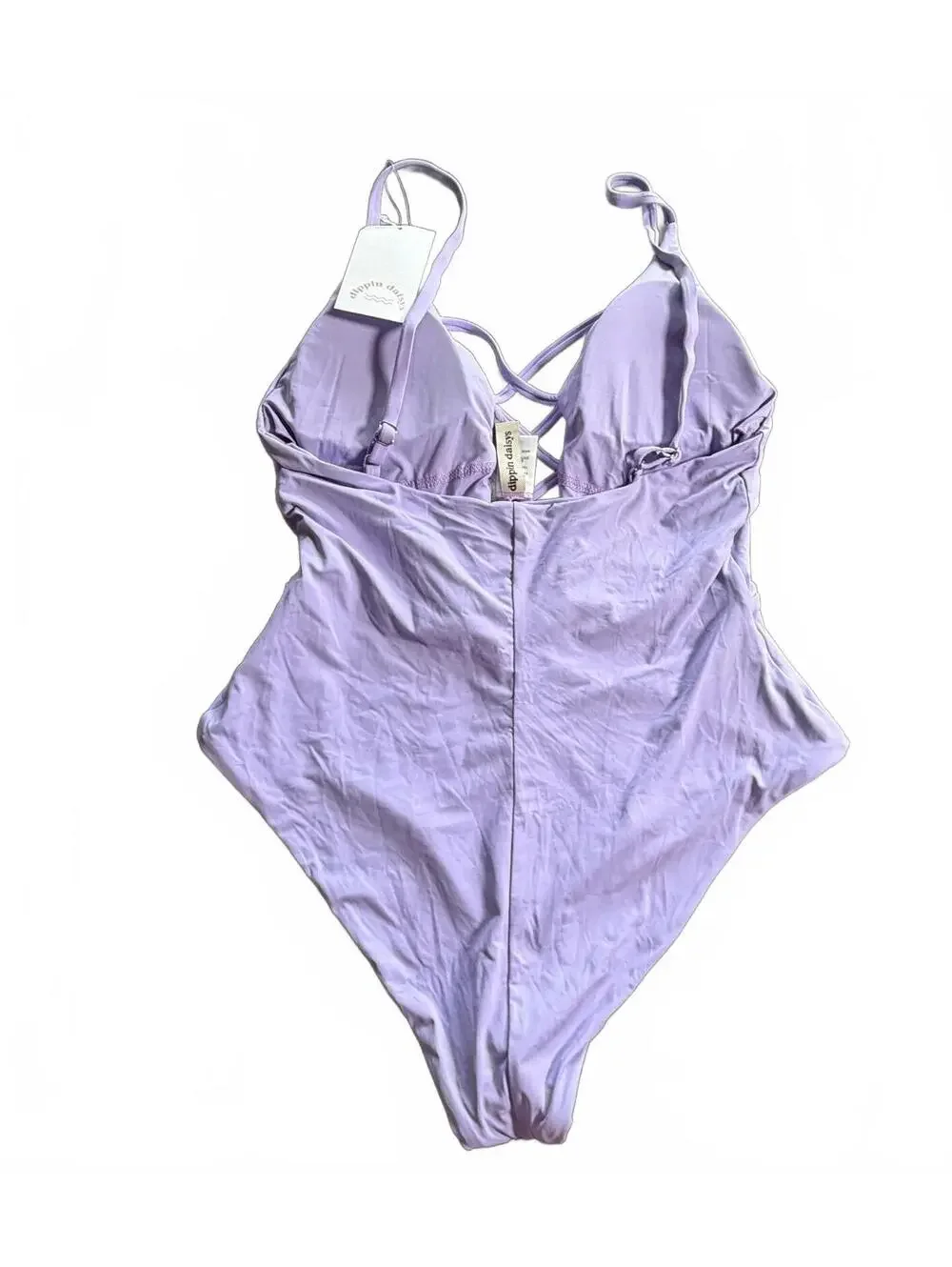 DIPPIN DAISYS lavender bliss cross front high cut sides one piece swimsuit NWT